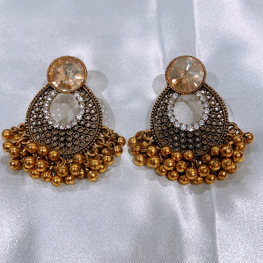 Antique Gold and Silver Jhumka-style Earrings